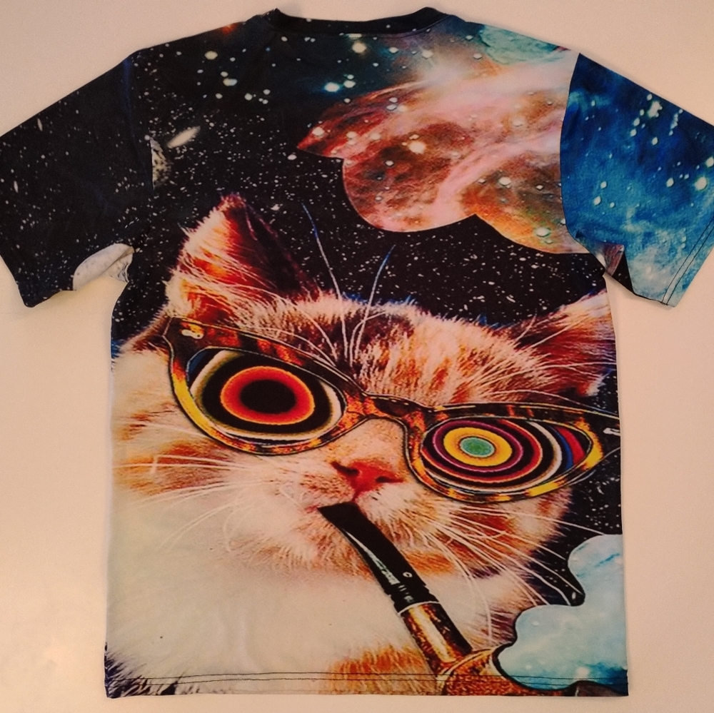 Galaxy Rainbow Space Cat T-Shirt (L) two sided print